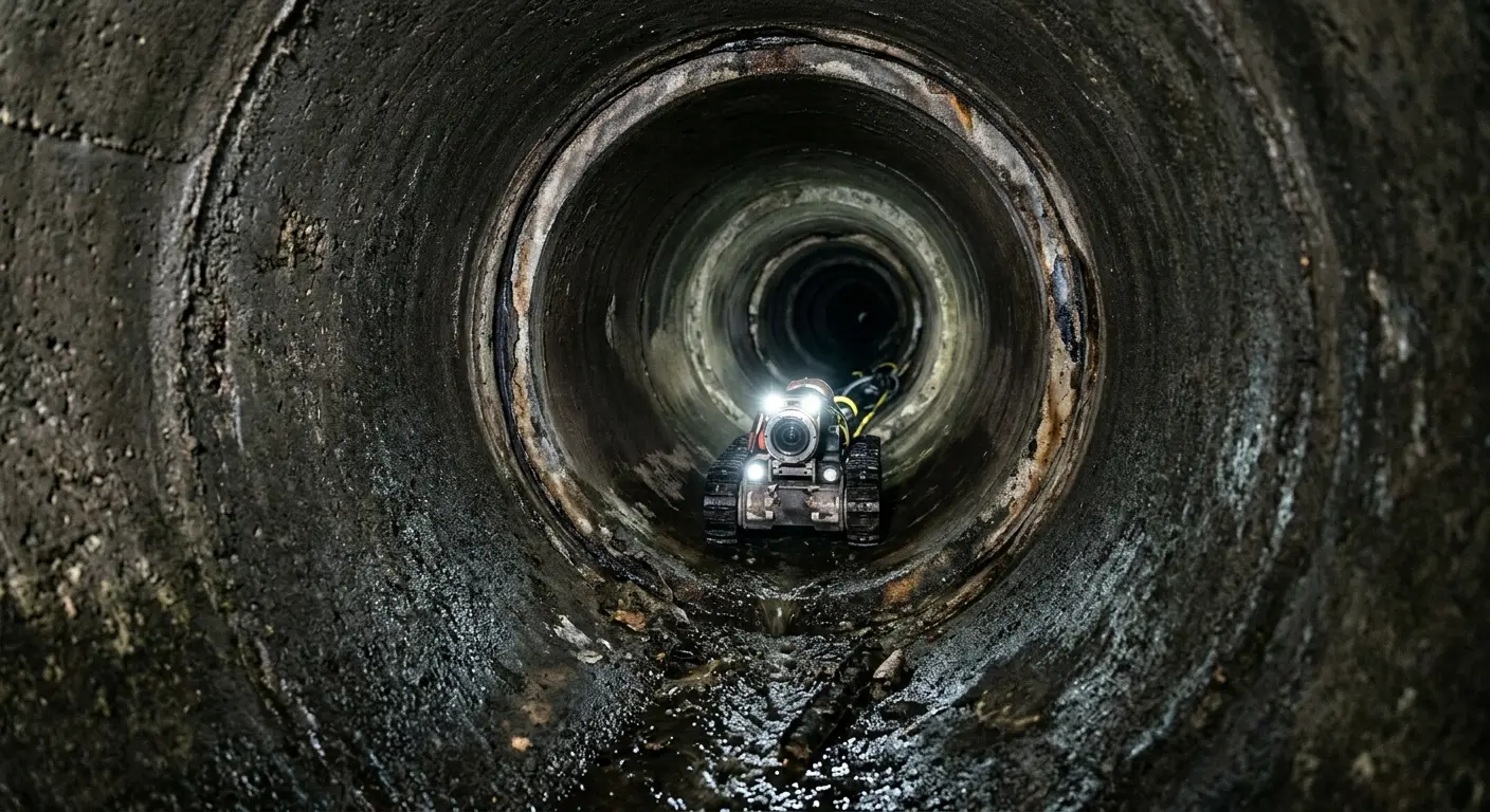Robotic sewer camera inspecting pipe interior for Drain Snake Service in Webster Groves
